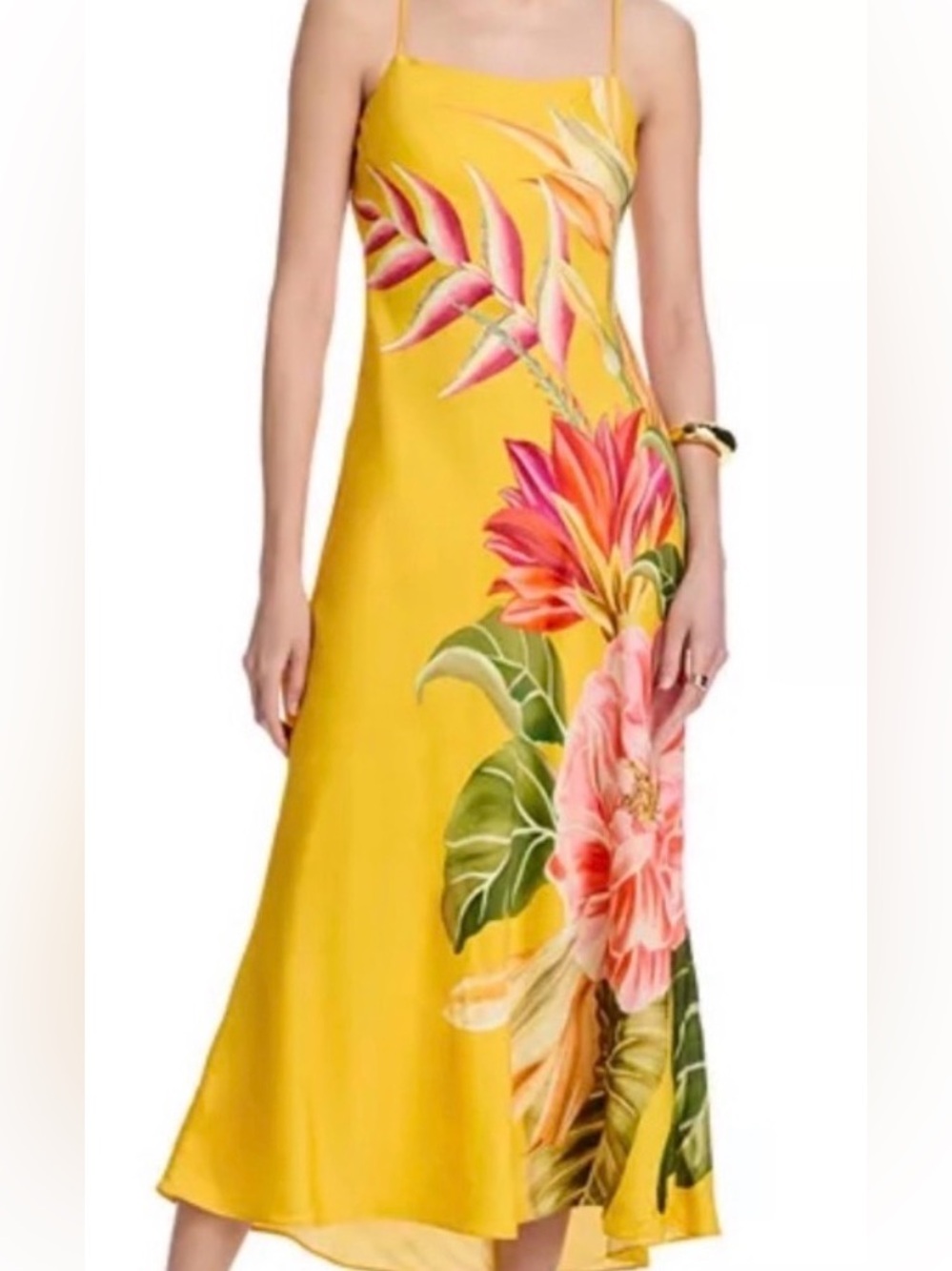 FARM Rio Yellow Maxi Dress with Pink & Green Tropical Floral